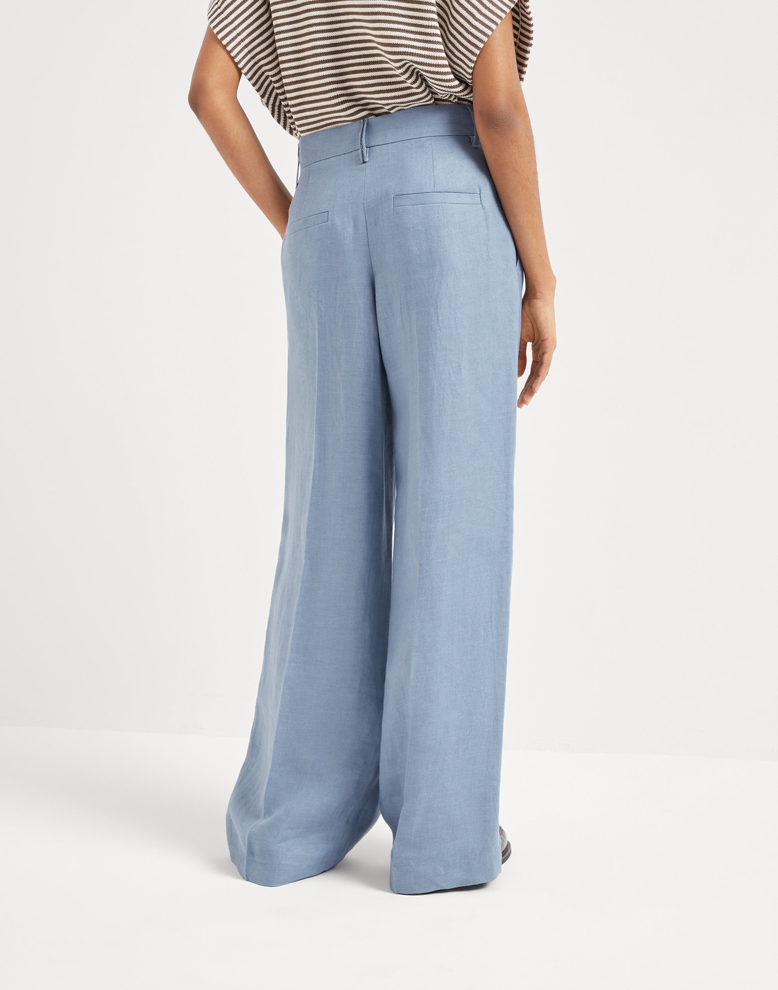 Dyed hemp and linen gabardine loose pleated trousers with monili - 2