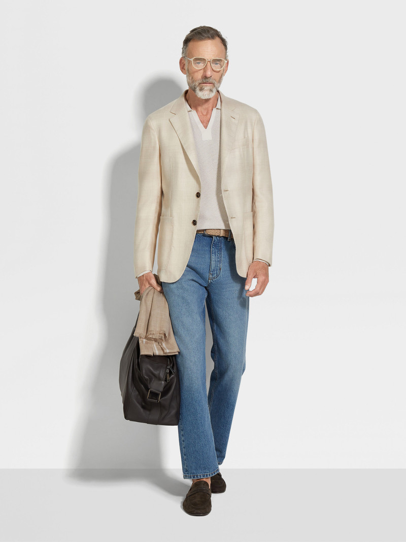 ZEGNA LIGHT BEIGE AND LIGHT TAUPE CASHMERE AND SILK JACKET outlook