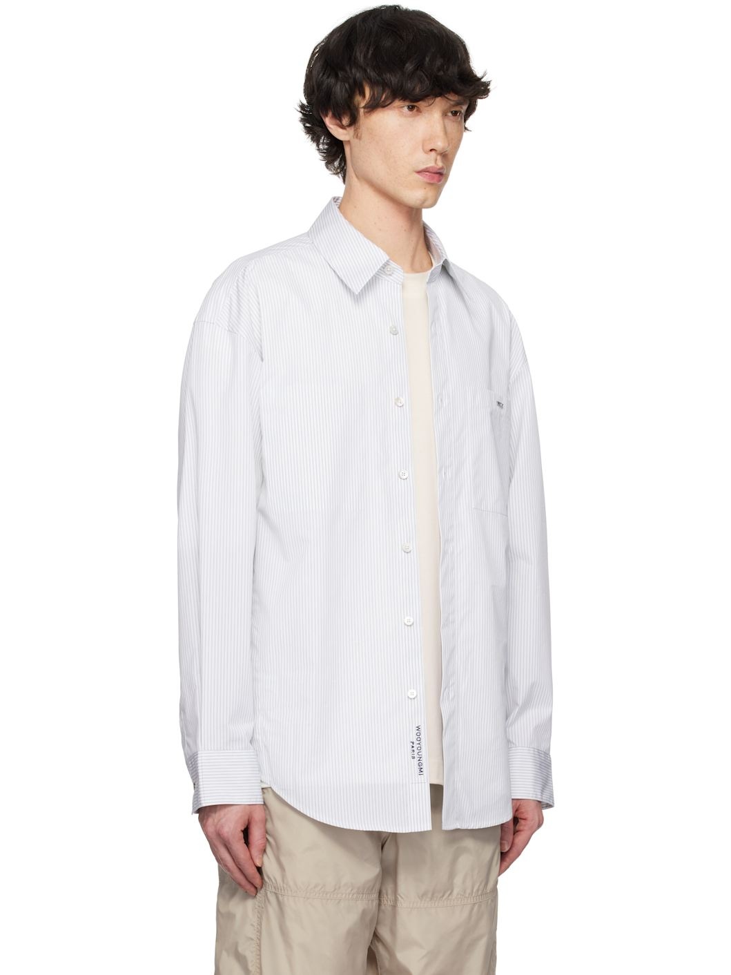 Blue & White Cotton Back Logo Shirt - 2
