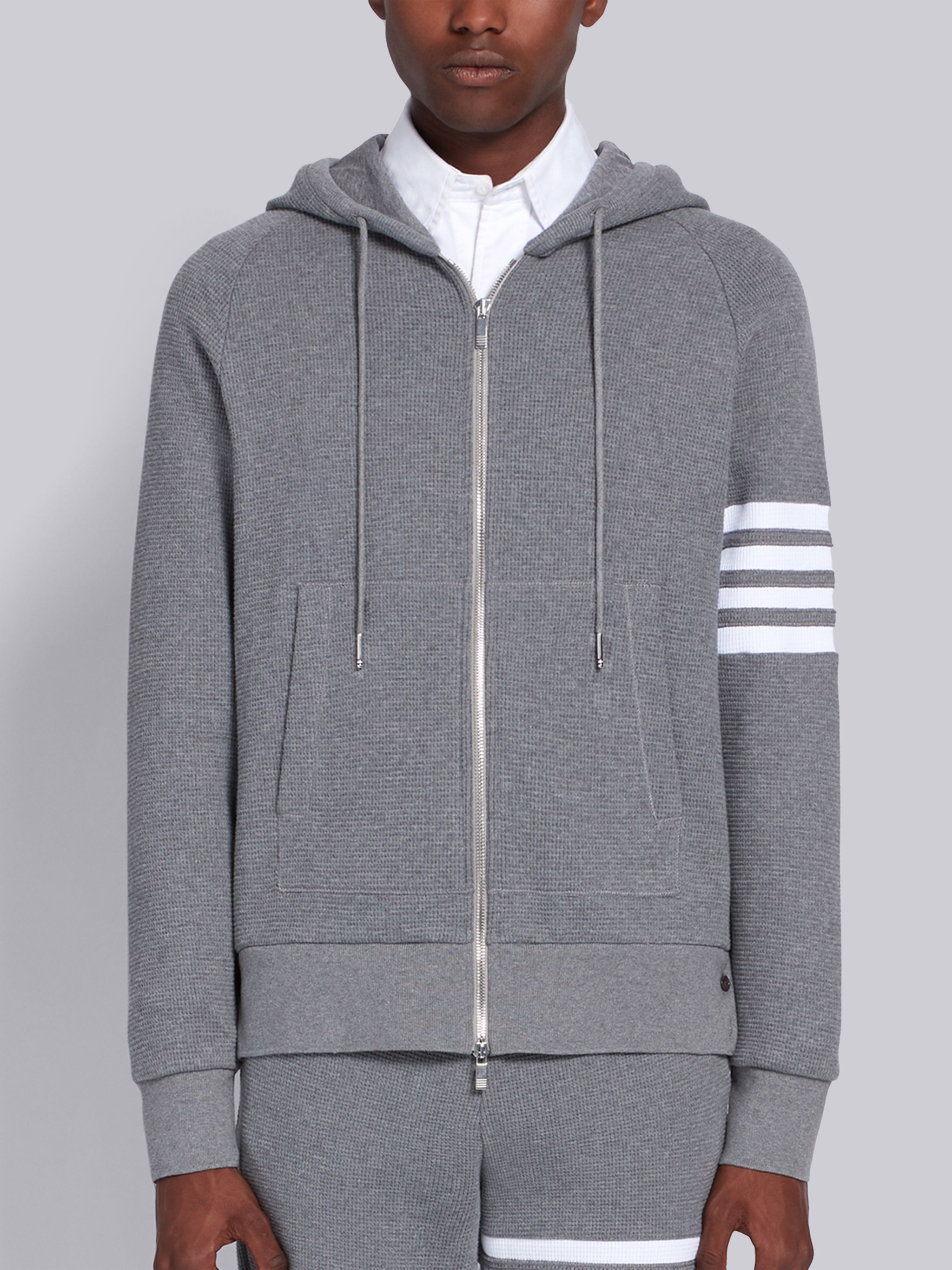 Medium Grey Raglan Sleeve 4-Bar Hoodie - 1