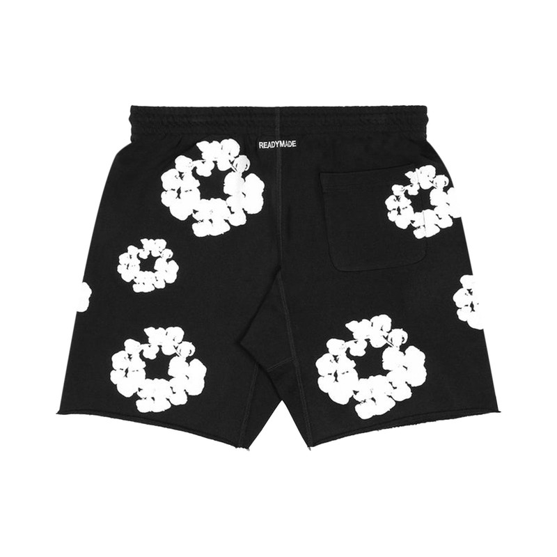 Readymade READYMADE x Denim Tears Cotton Wreath Sweatshorts 'Black/White' outlook