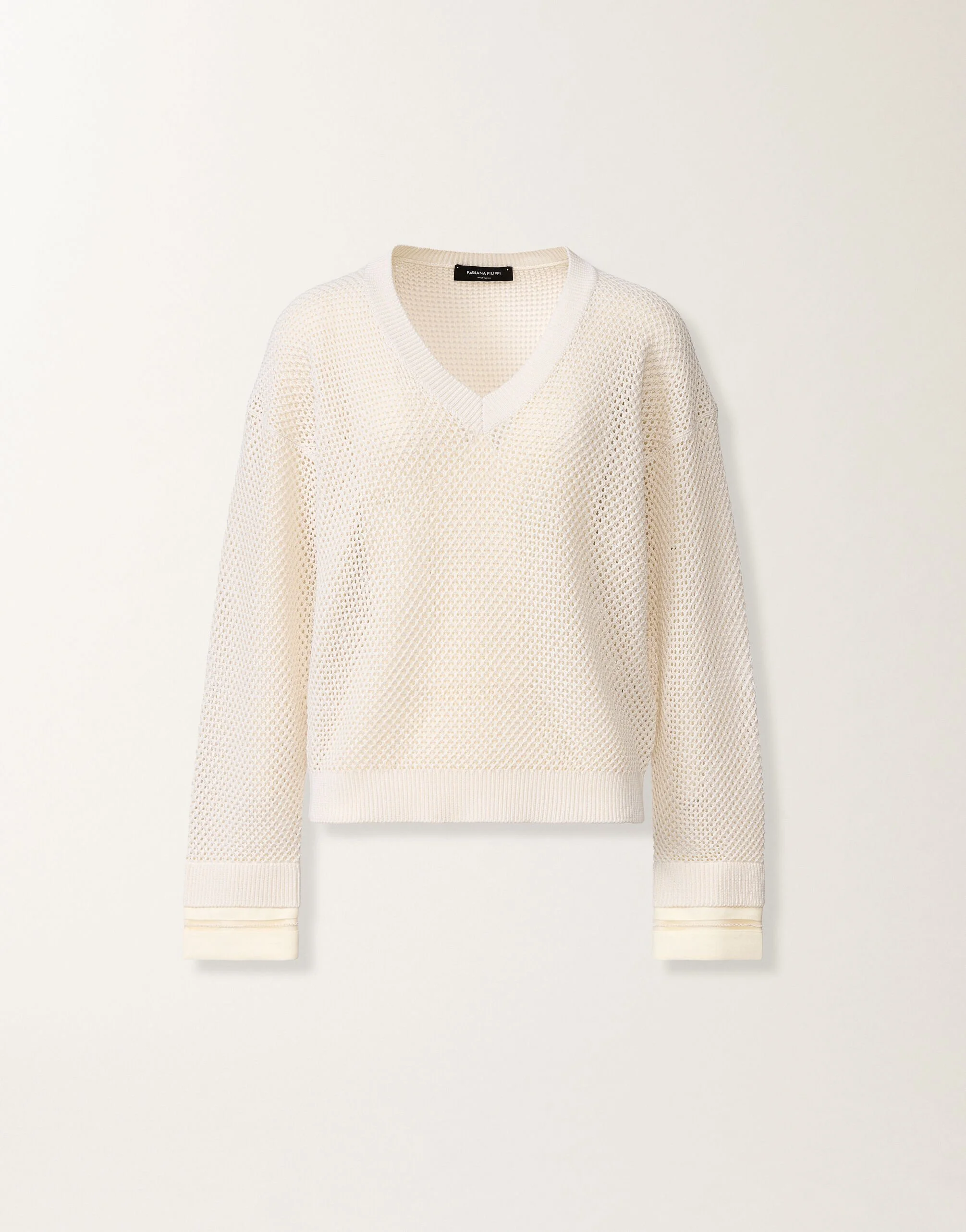 Sweater in organic cotton with lustrous viscose - 1