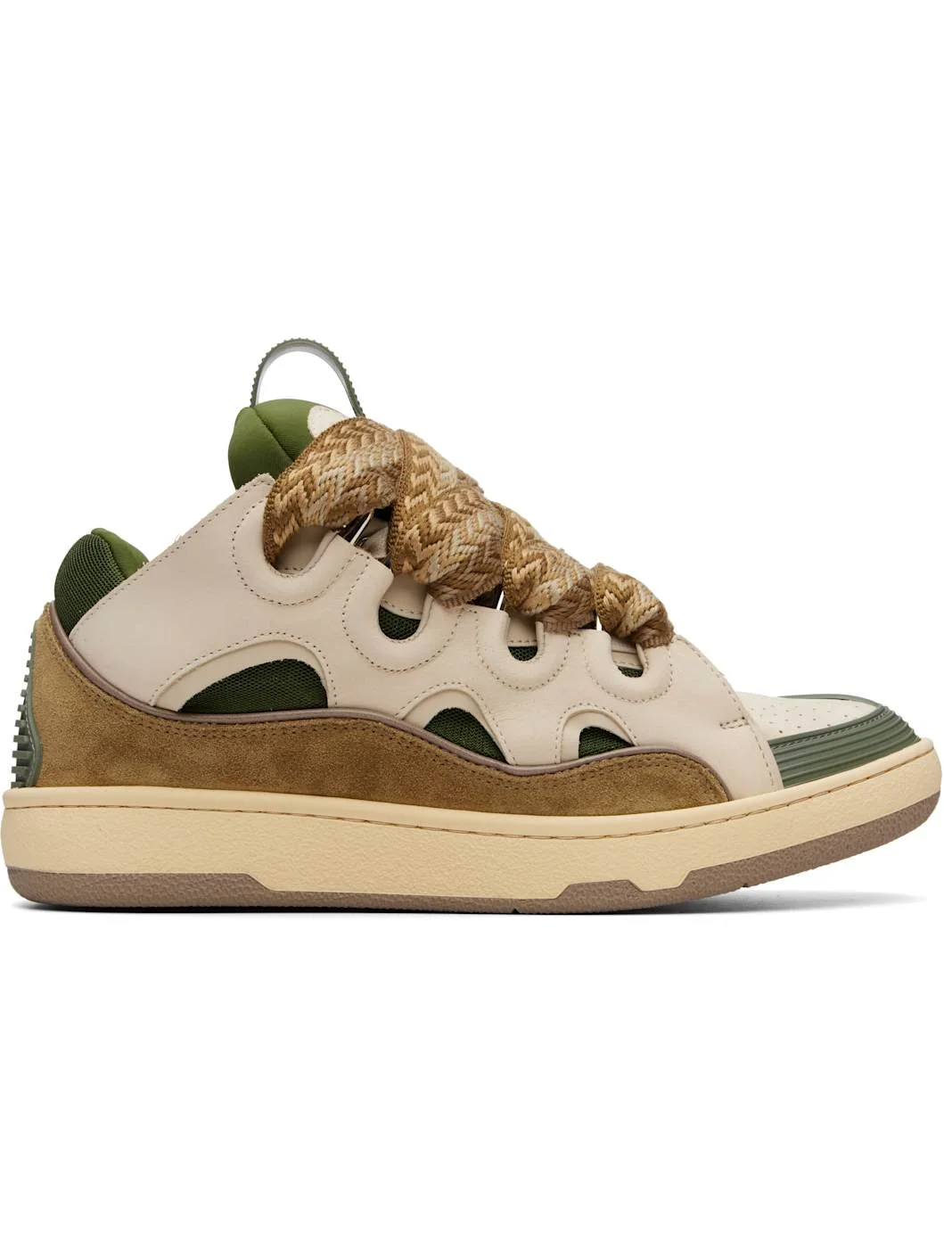 Beige & Khaki Curb Leather Sneakers - 1