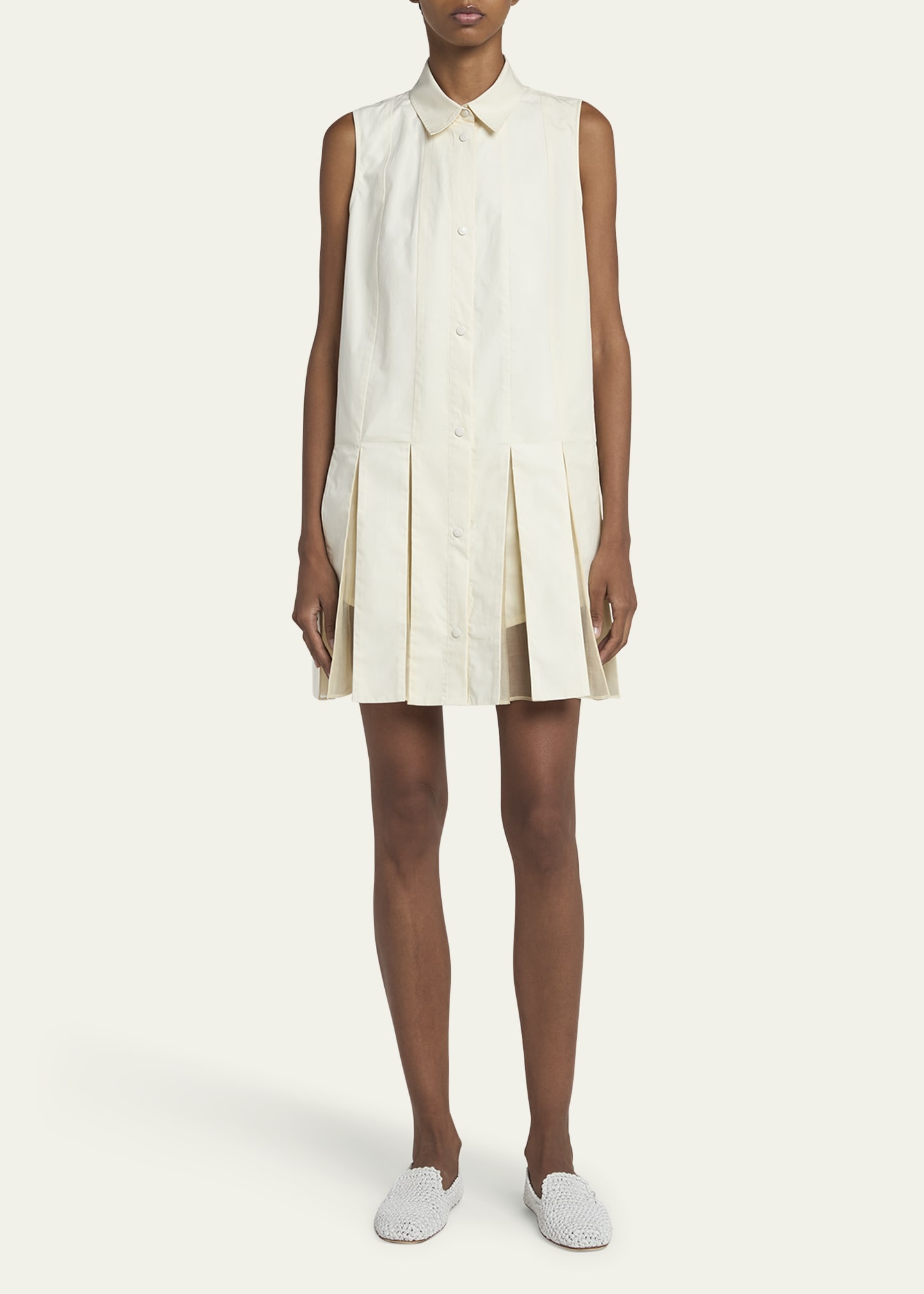 Snap-Front Sleeveless Godet Dress - 2