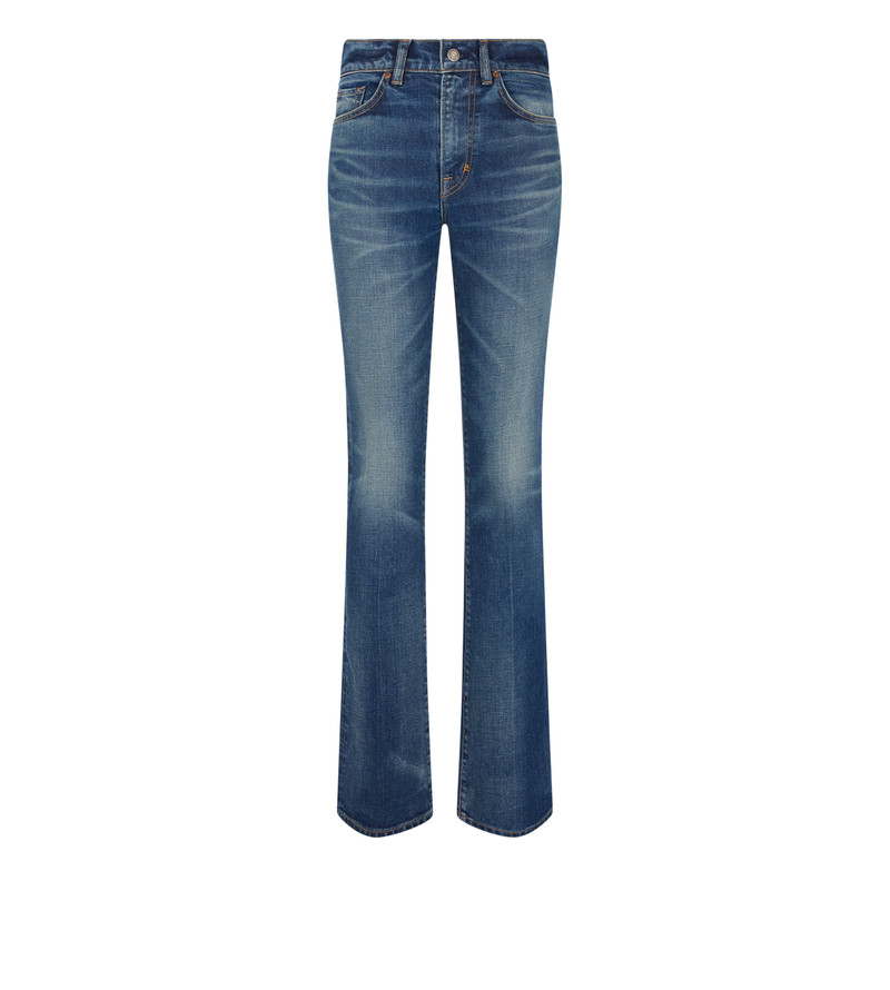 STRETCH RAW DENIM FLARED PANTS 1