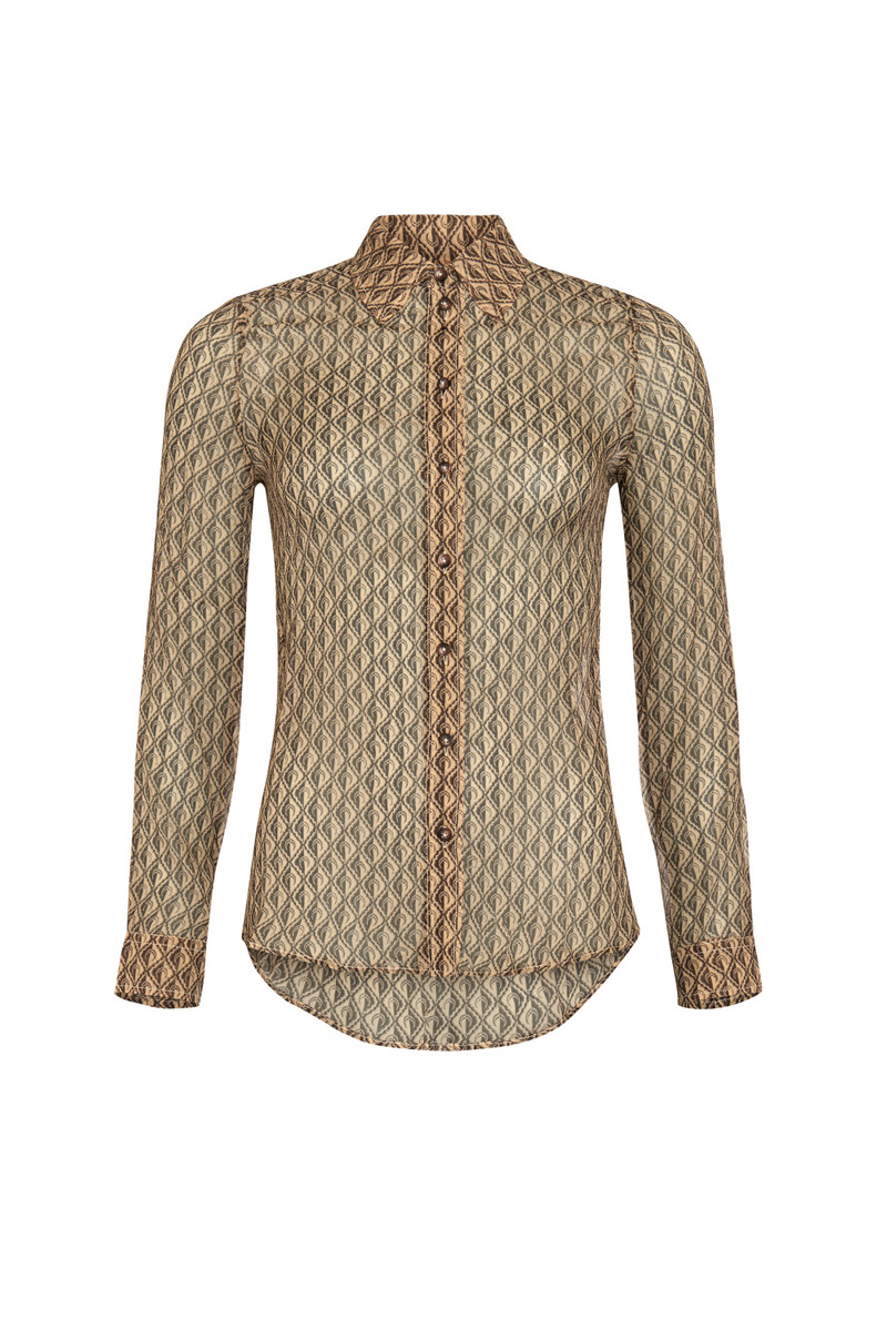 Moon Diamant Silk Crepon Button Up Blouse - 1