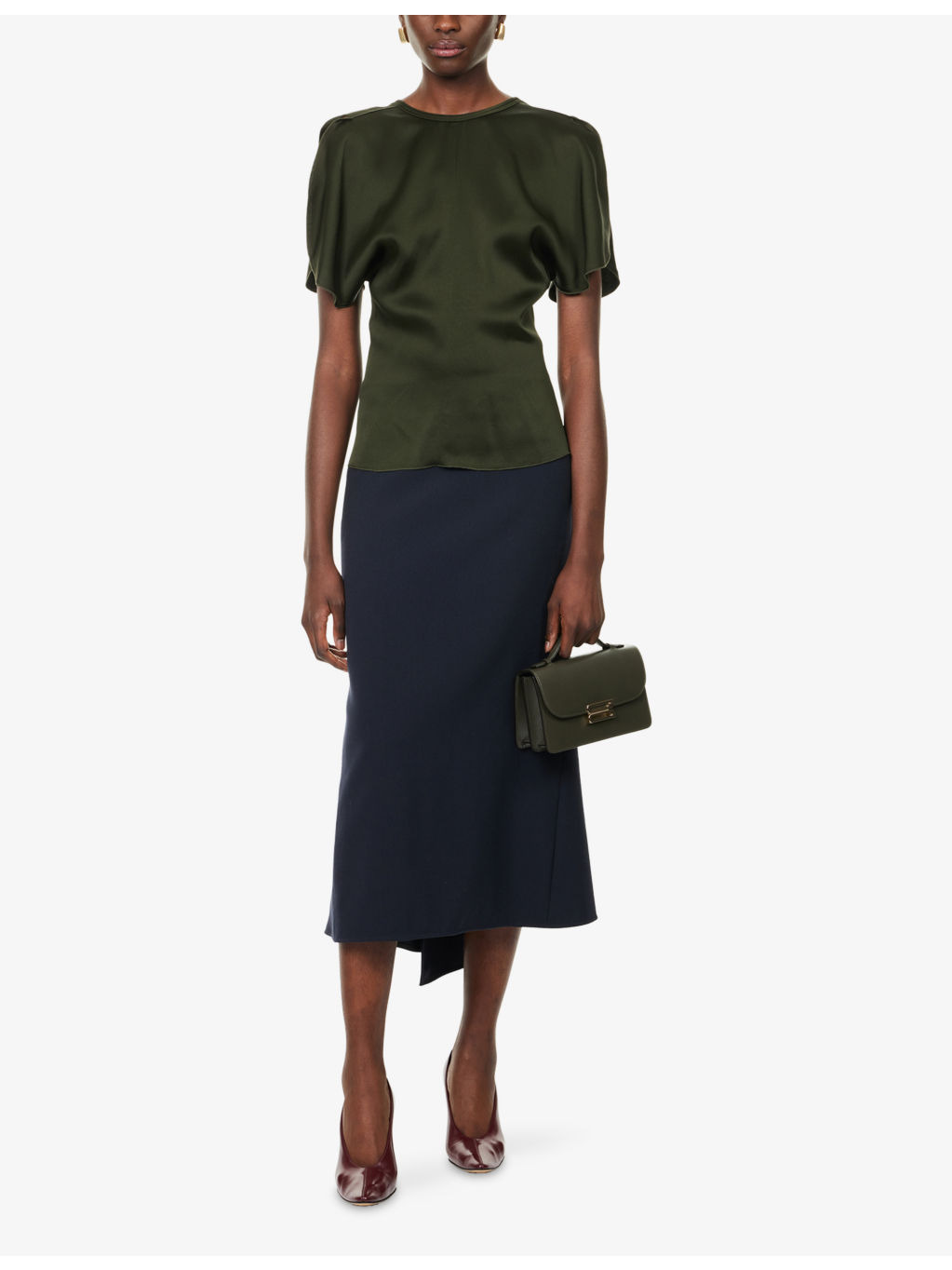 Split-Short-Sleeves Round-Neck Woven Top - 2