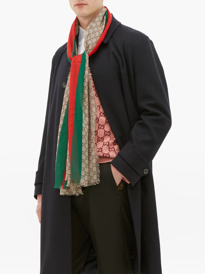 GUCCI GG-print raw-edged wool scarf outlook