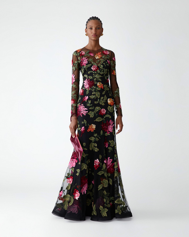 CAROLINA HERRERA Floral-Embroidered Tulle Gown outlook