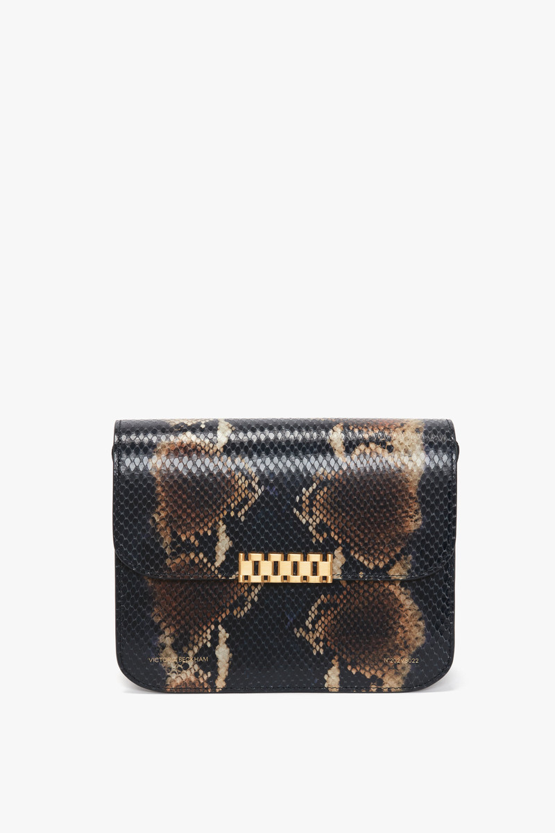 Chain Shoulder Bag In Navy-Brown Leather 14