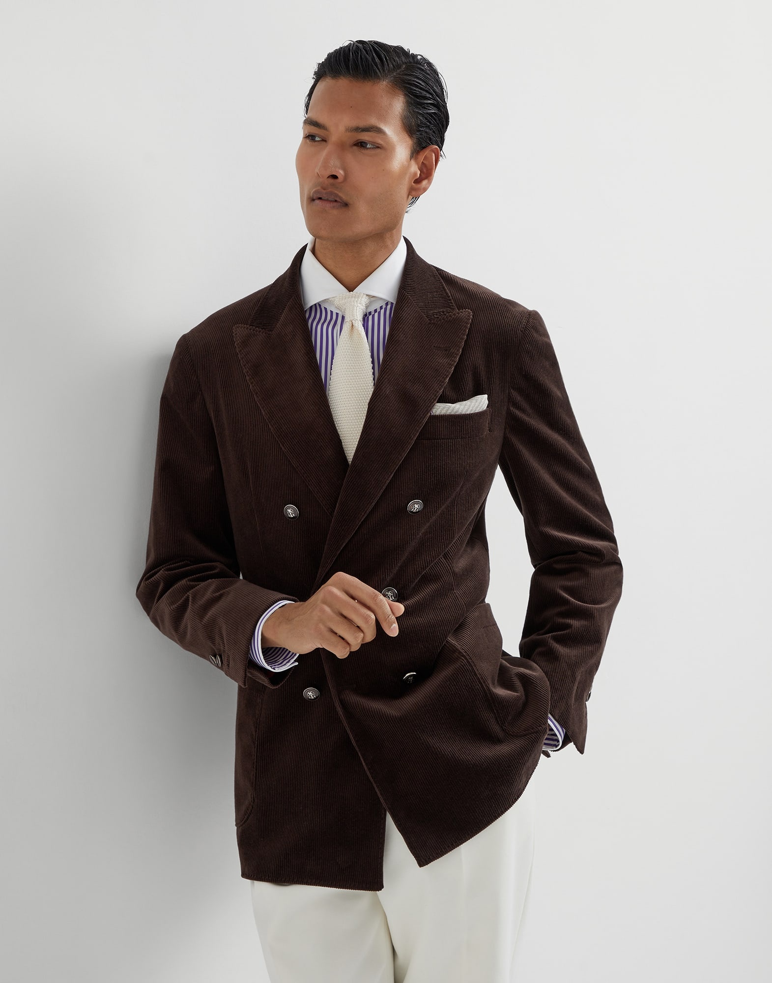 Striped poplin slim fit shirt with white collar - 4