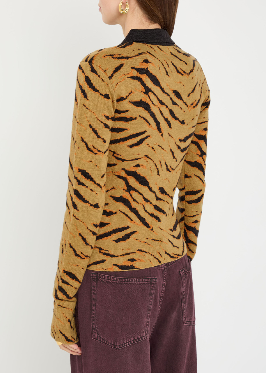 Ganni Tiger-jacquard Merino Wool Polo top - 3