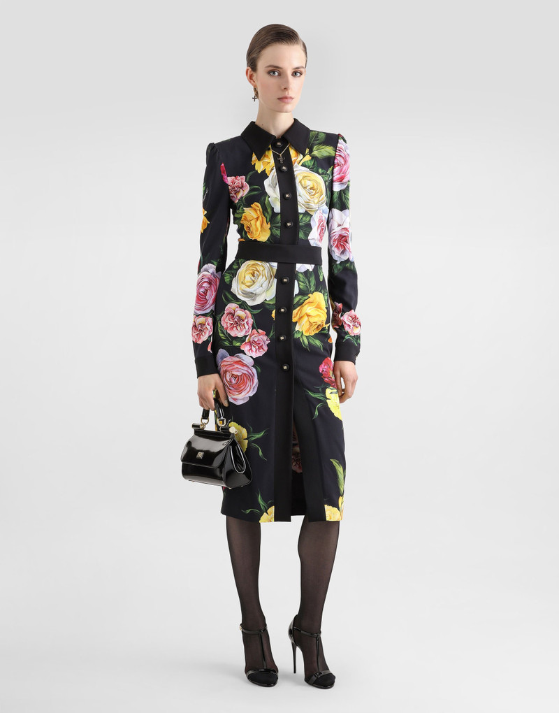 Dolce & Gabbana Calf-length cady shirt dress with peony and rose print outlook