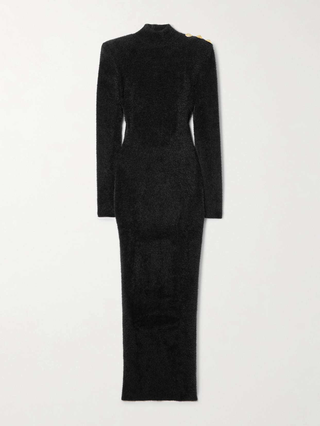 Button-embellished Open-back Brushed Knitted Midi Dress - 1