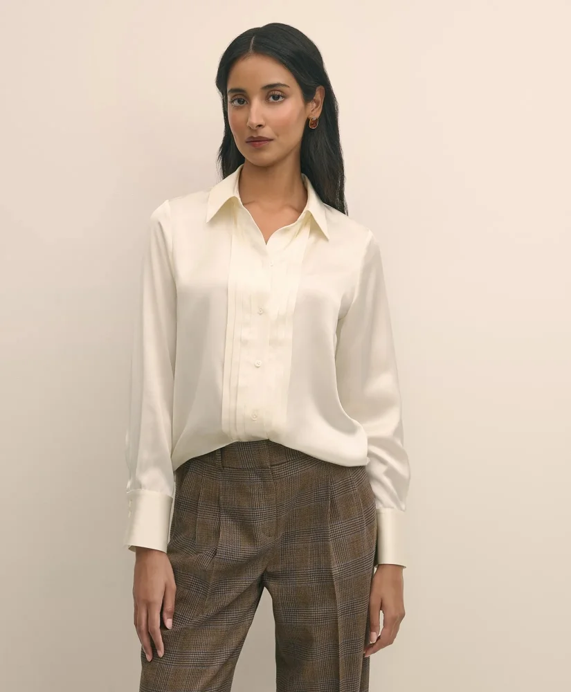 Silk Charmeuse Pintucked Blouse - 1