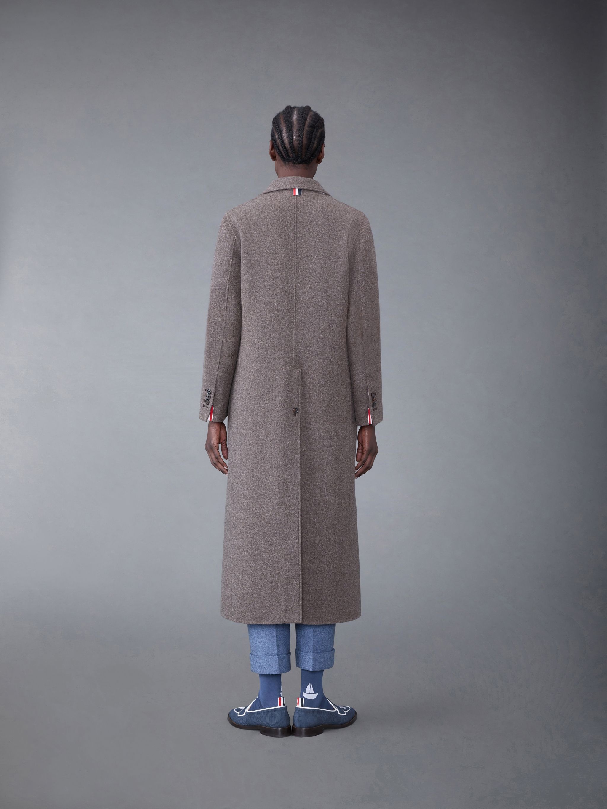Double Face Melton Whale Elbow Patch Elongated Sack Overcoat - 2