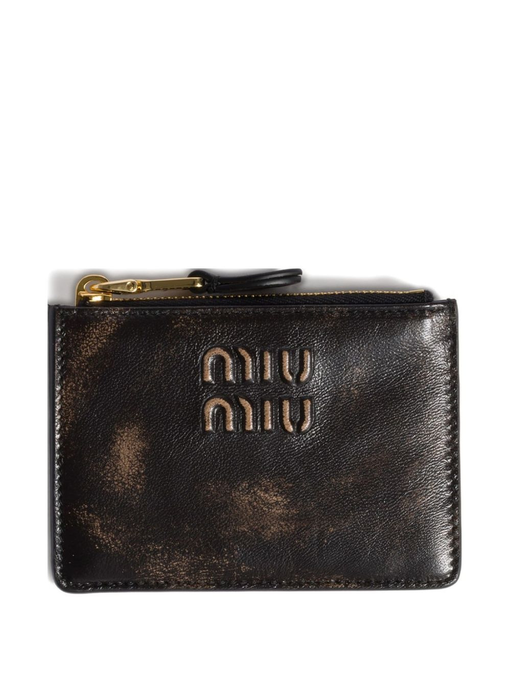 logo-embossed leather card holder - 1