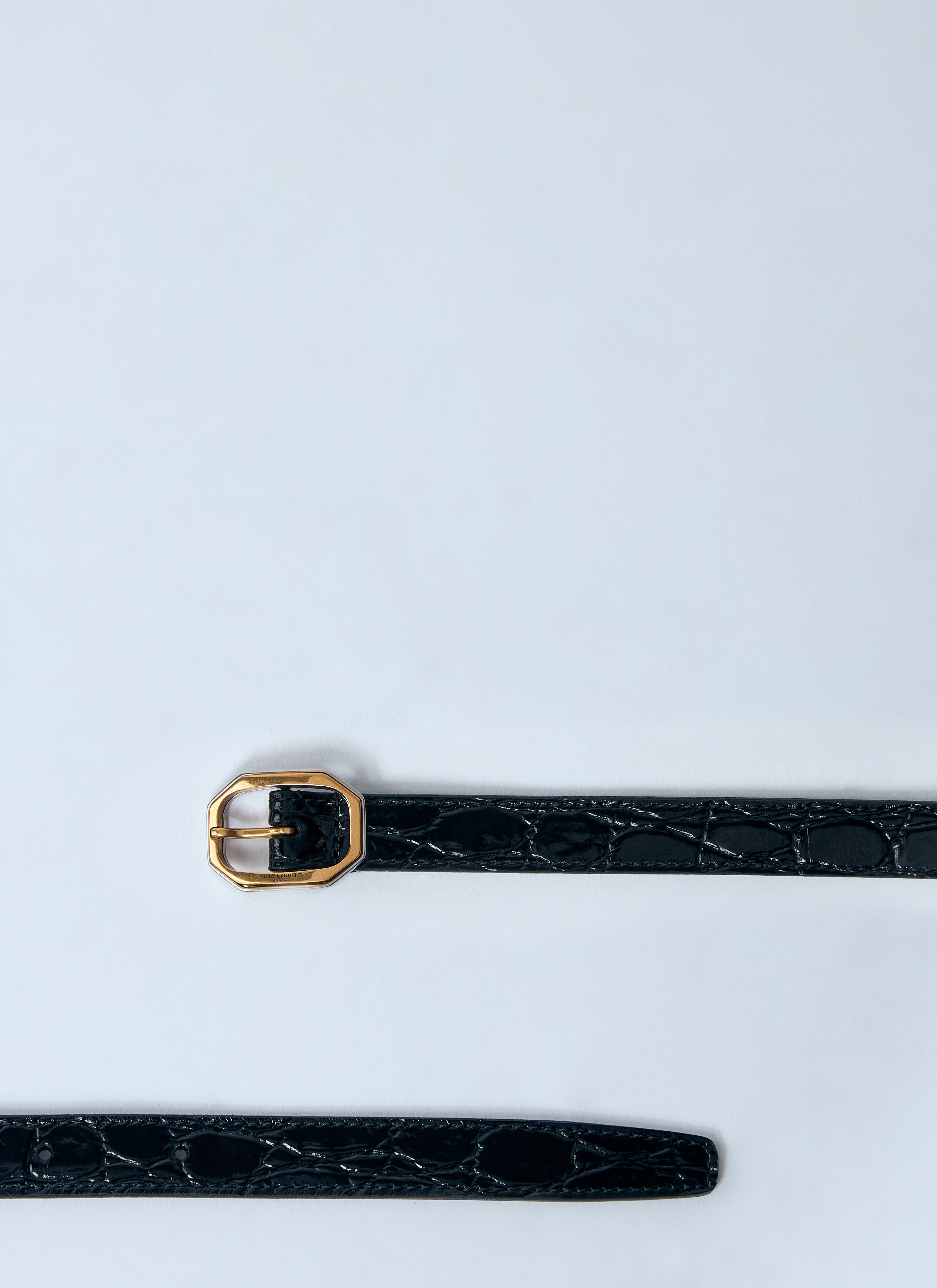 Crocodile-Embossed Frame Thin Belt - 4