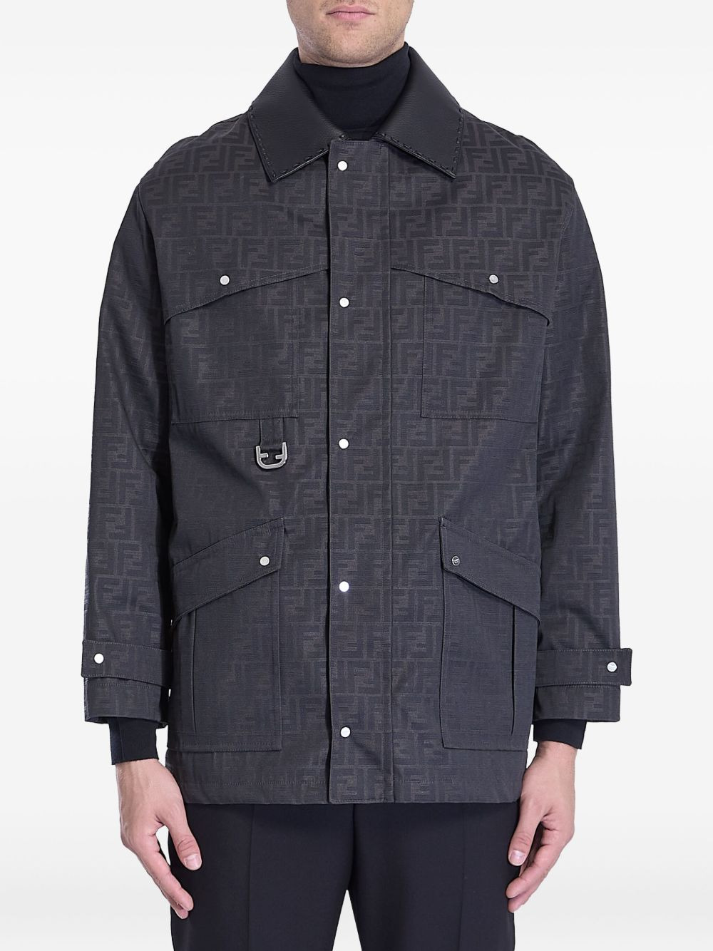 FF-pattern leather-trimmed jacket - 1
