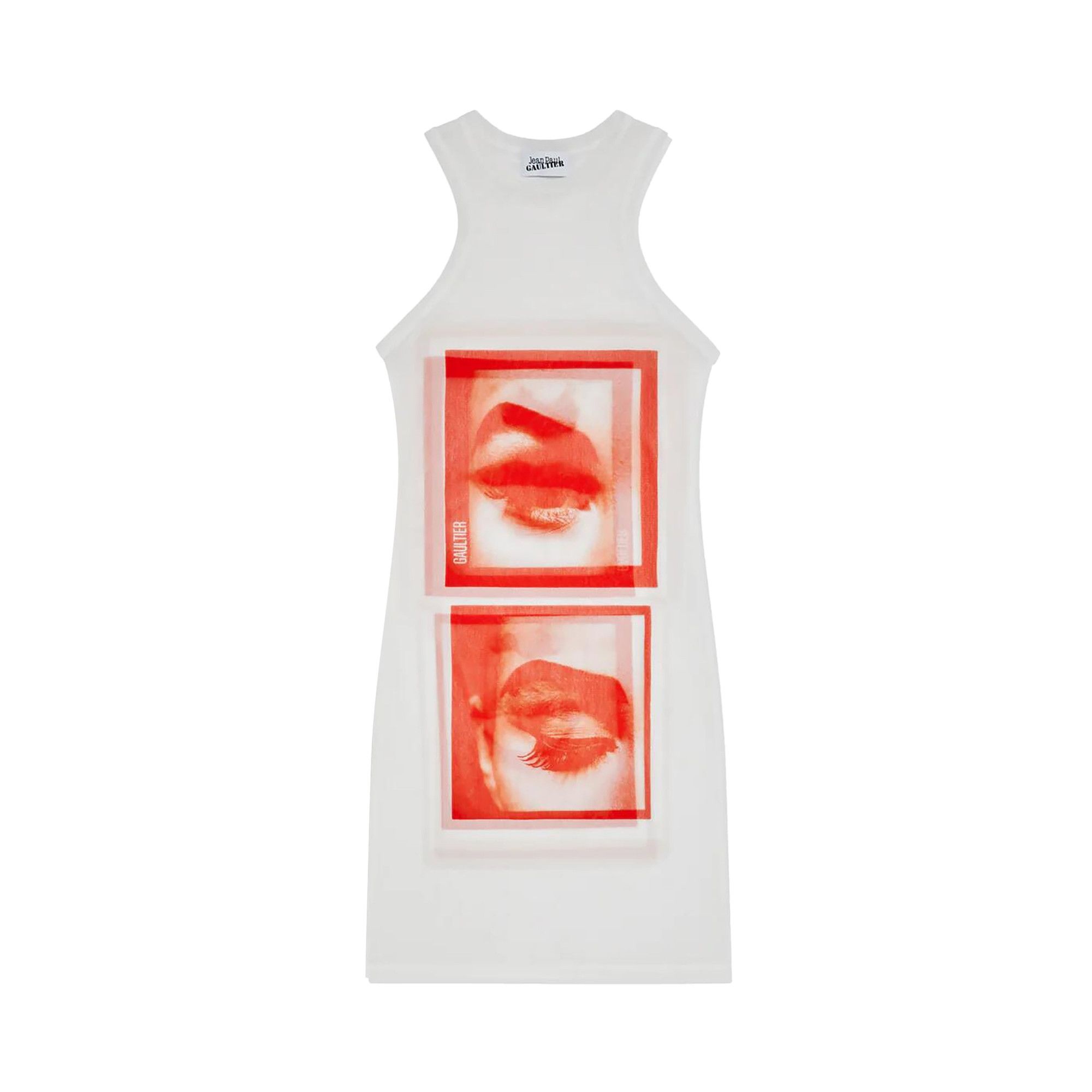 Jean Paul Gaultier Eyes And Lips Mesh Tank Top Short Dress 'White/Red/Light Orange' - 1