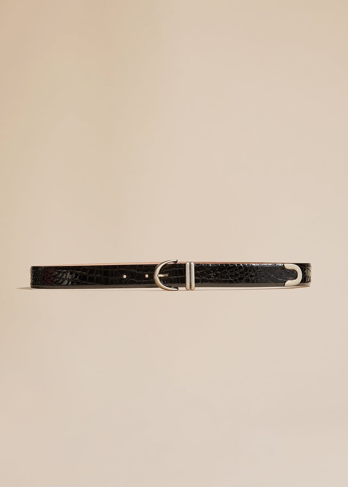The Bambi Belt in Black Croc-Embossed Leather with Silver - 1