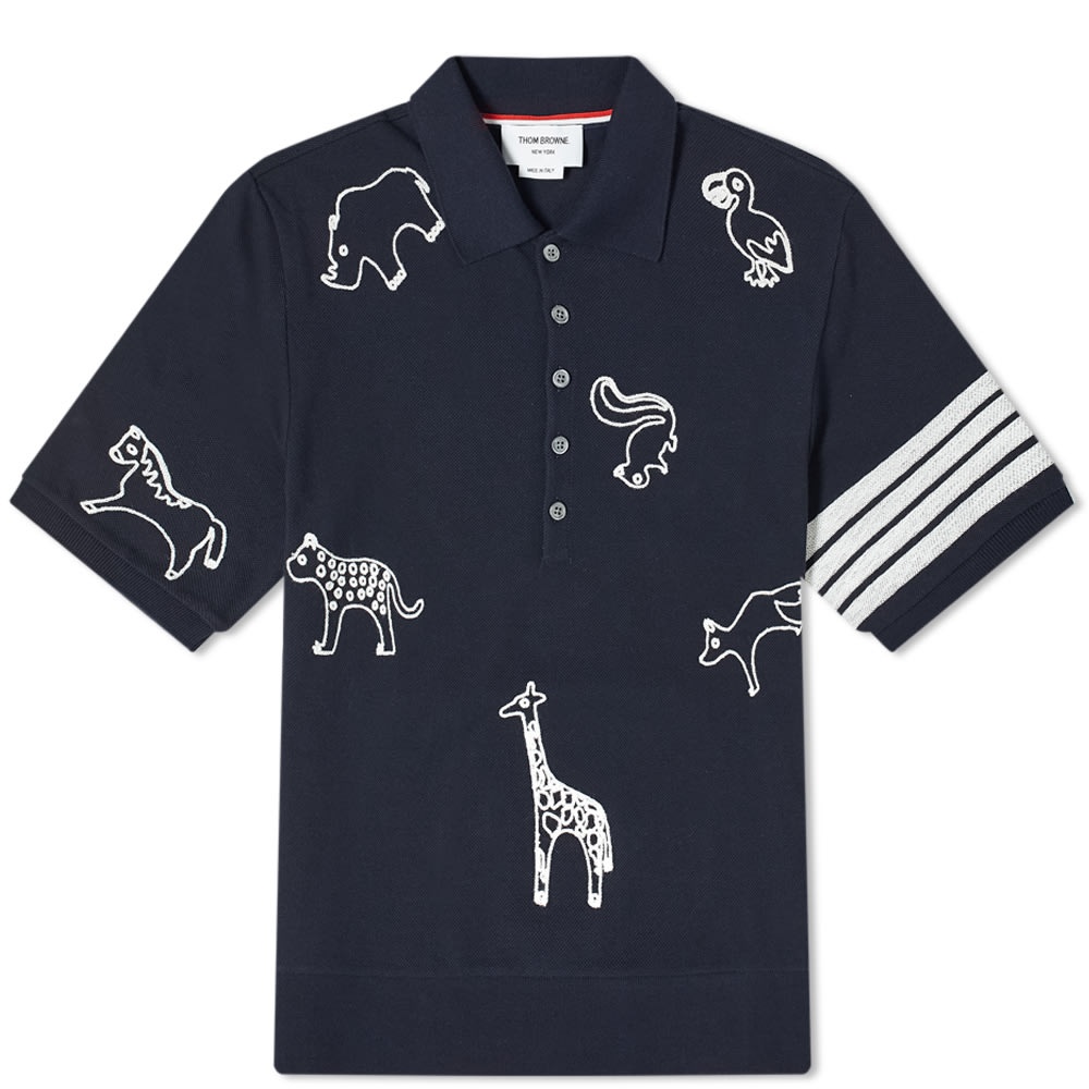 Thom Browne All Over Embroidery 4 Bar Polo - 1