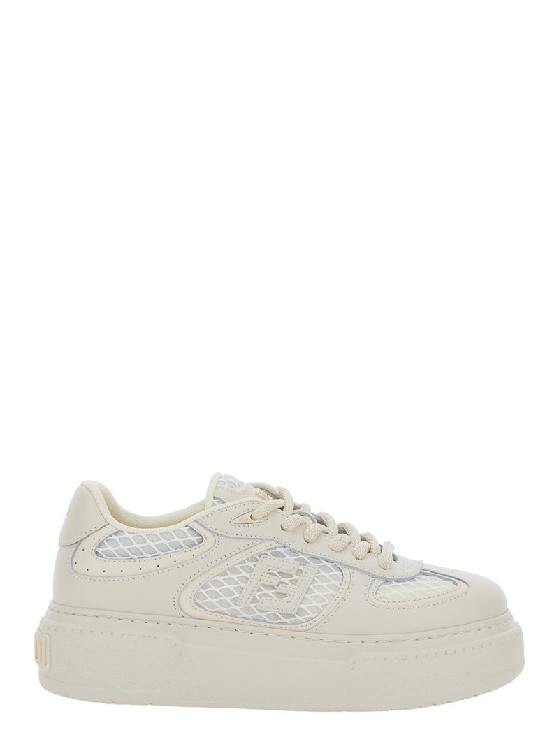 Fendi Women 'Match' White Sneakers With Mesh Inserts And Embossed Logo On The Back In Leather Woman - 1