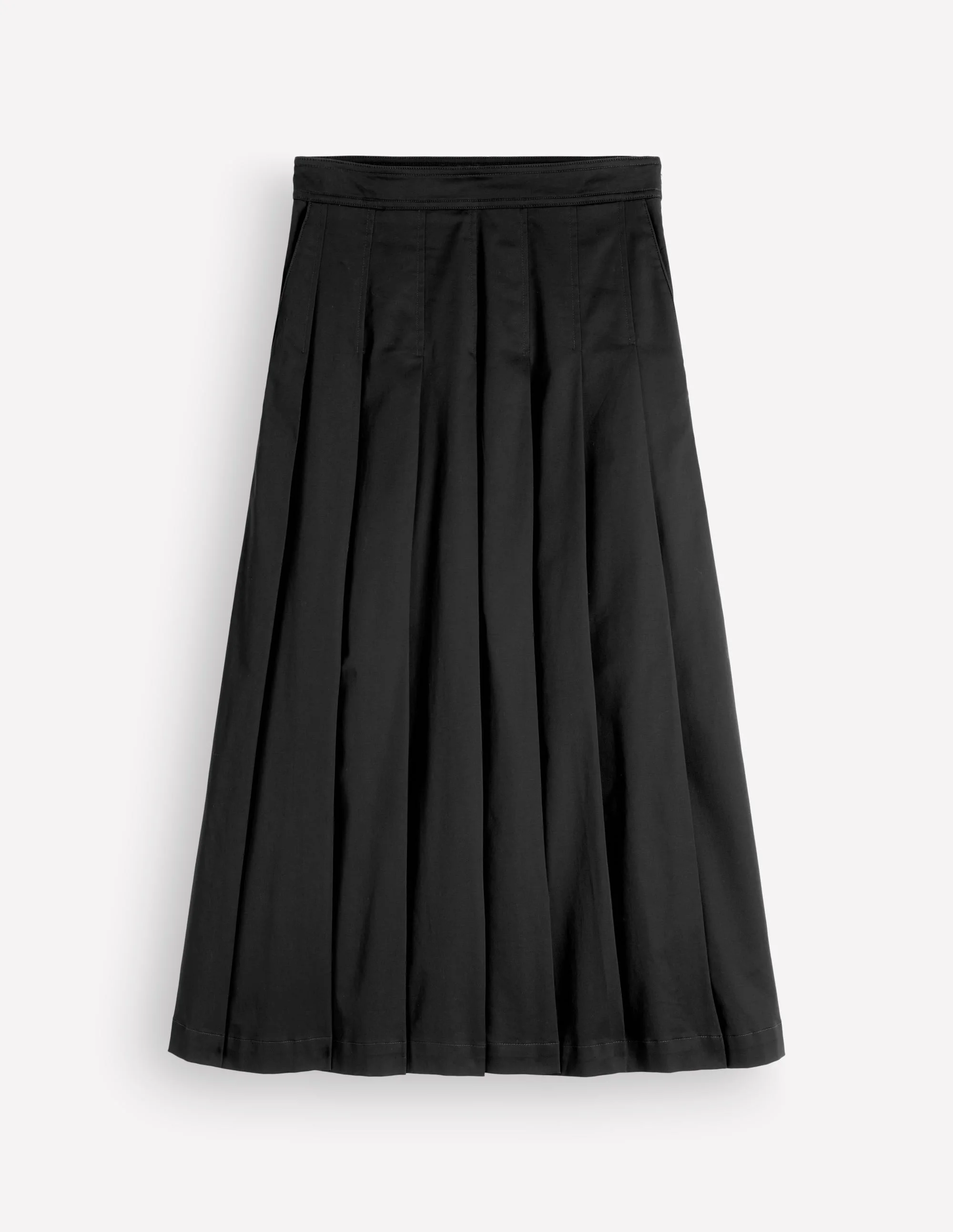 Aya cotton sateen Midi Skirt-Black - 1