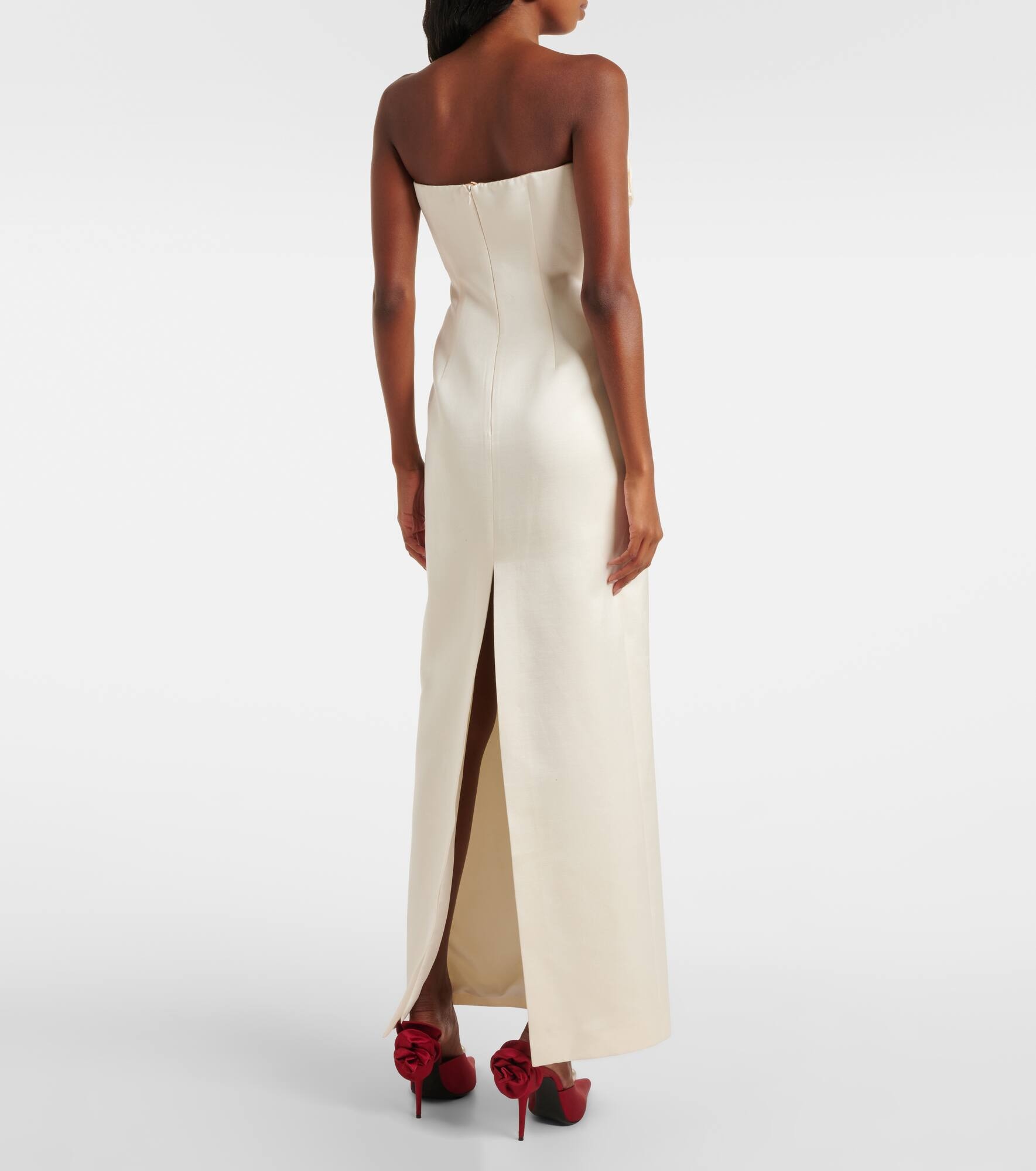 Floral-appliqué satin corset gown - 3