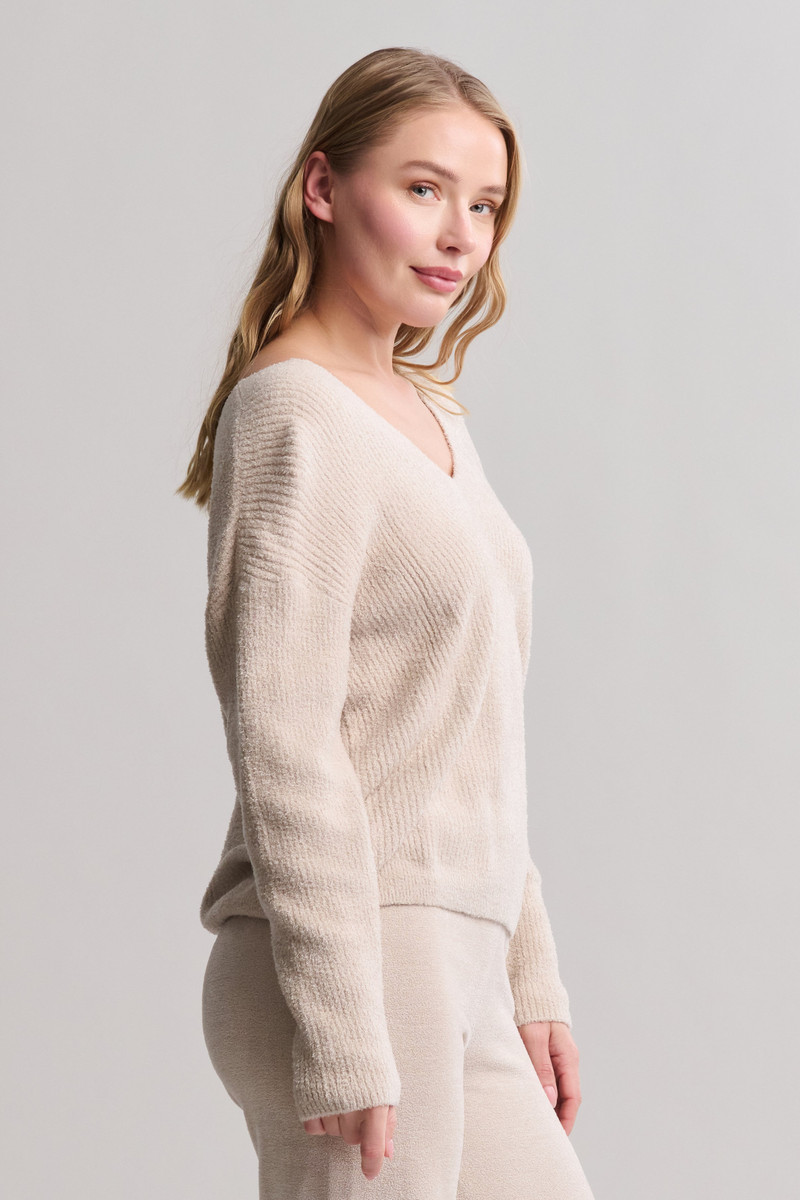 Barefoot Dreams CozyChic Lite® Ribbed V Pullover With Back Tie outlook