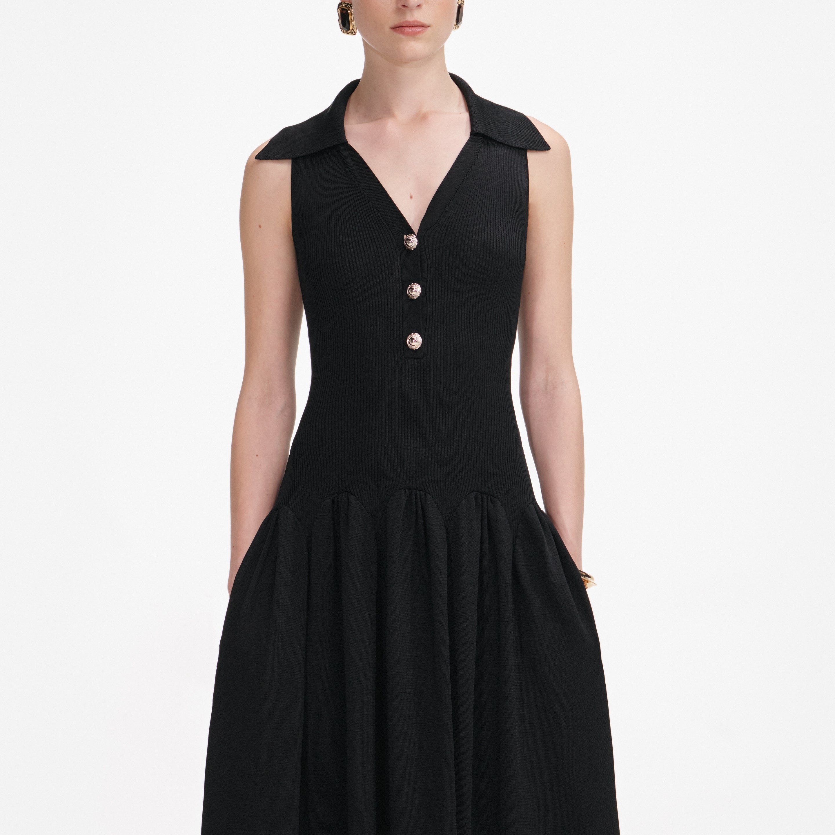 Black Ribbed Knit Midi Dress - 4