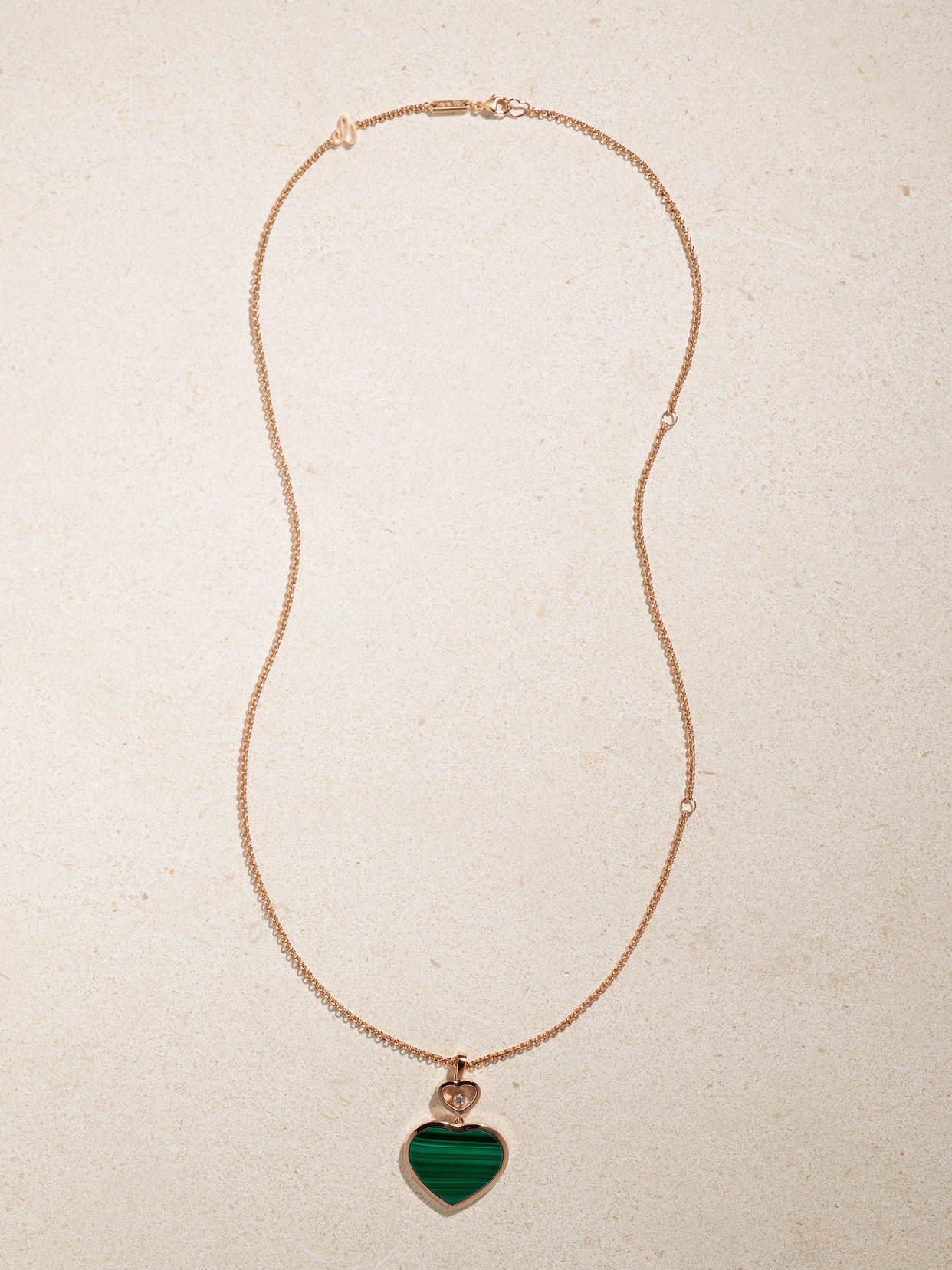 Happy Hearts 18-karat Rose Gold, Malachite And Diamond Necklace - 4