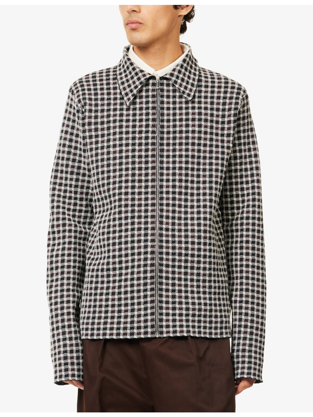 Pointed-Collar Check Woven Jacket - 3