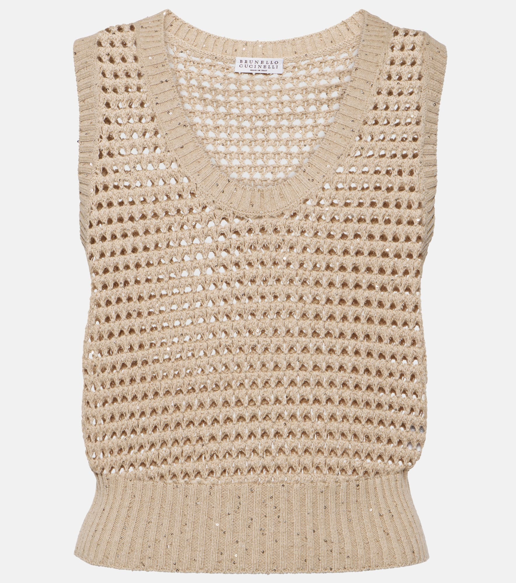 Sequined open-knit cotton-blend vest - 1