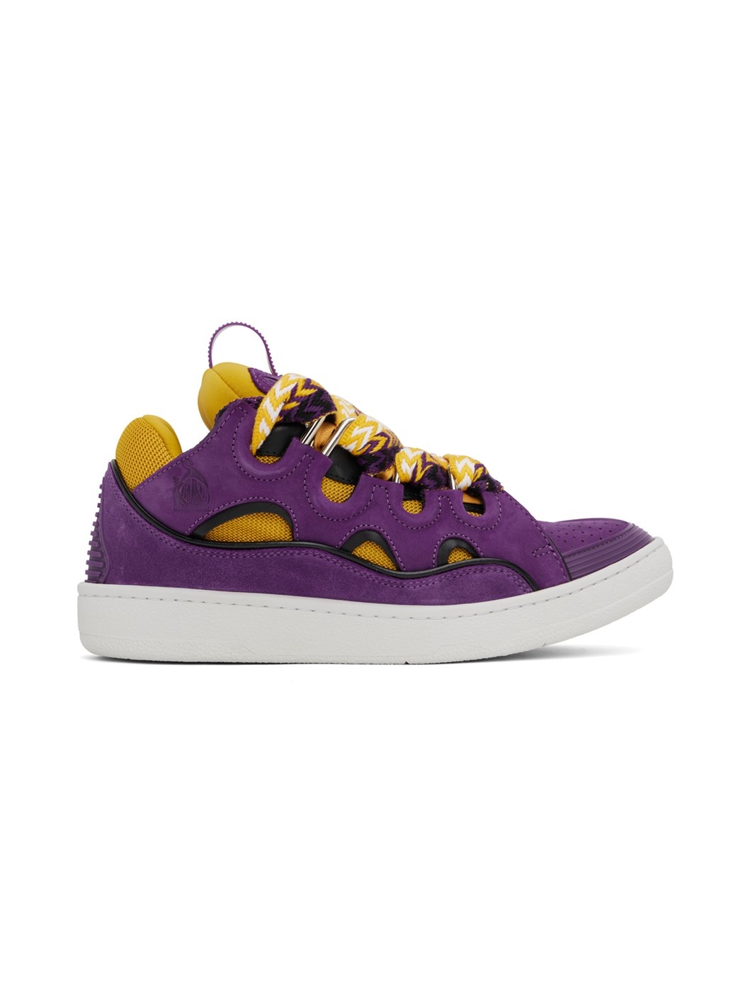 Purple & Yellow Leather Curb Sneakers - 1