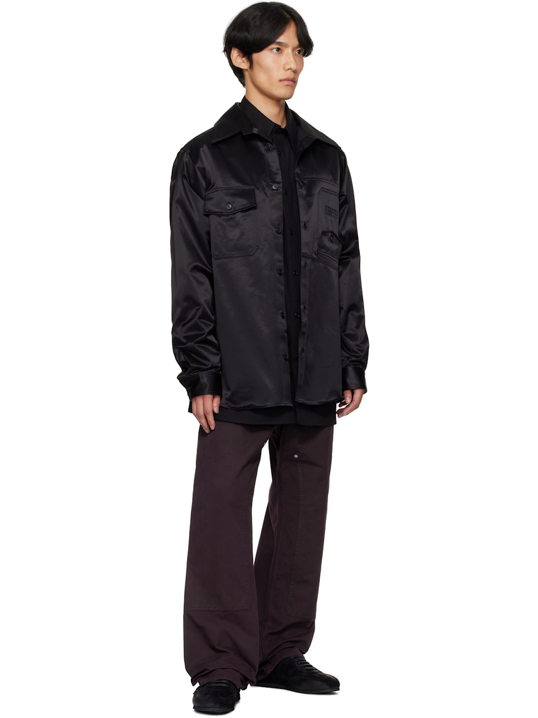 Black Satin Long Sleeve Shirt - 4