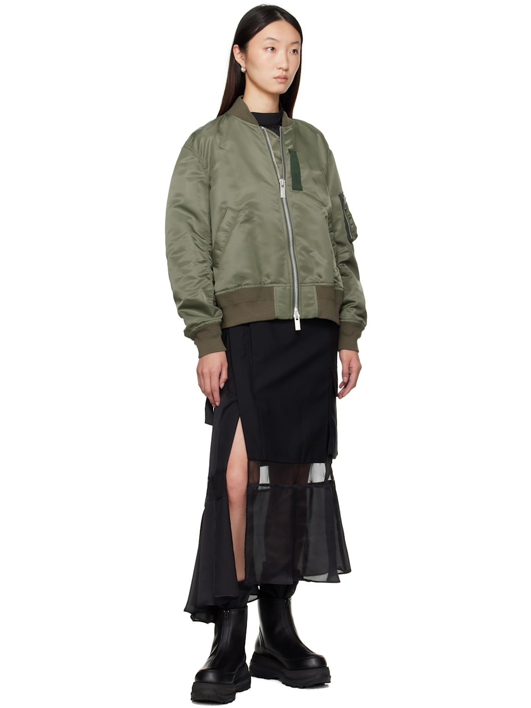 Khaki Nylon Twill Bomber Jacket - 4