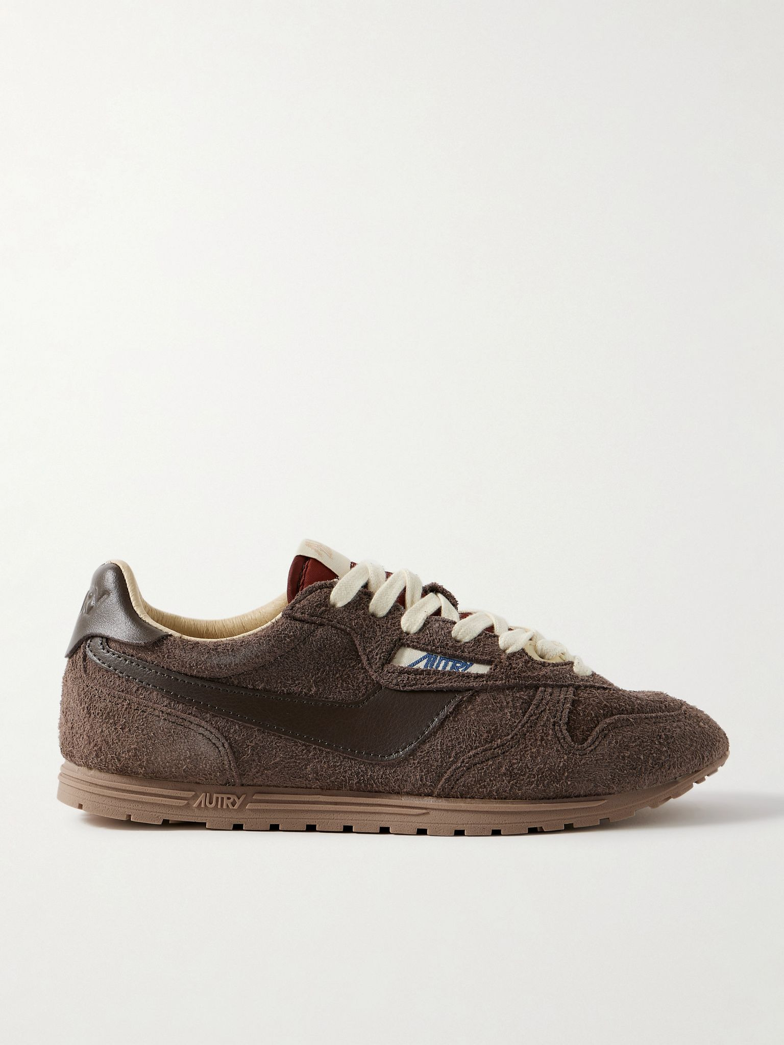 Windspin leather-trimmed brushed-suede sneakers Chocolate - 1