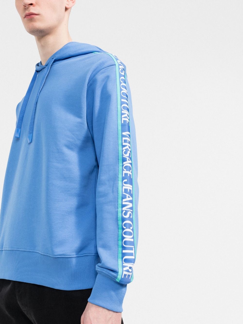 logo tape drawstring hoodie - 3