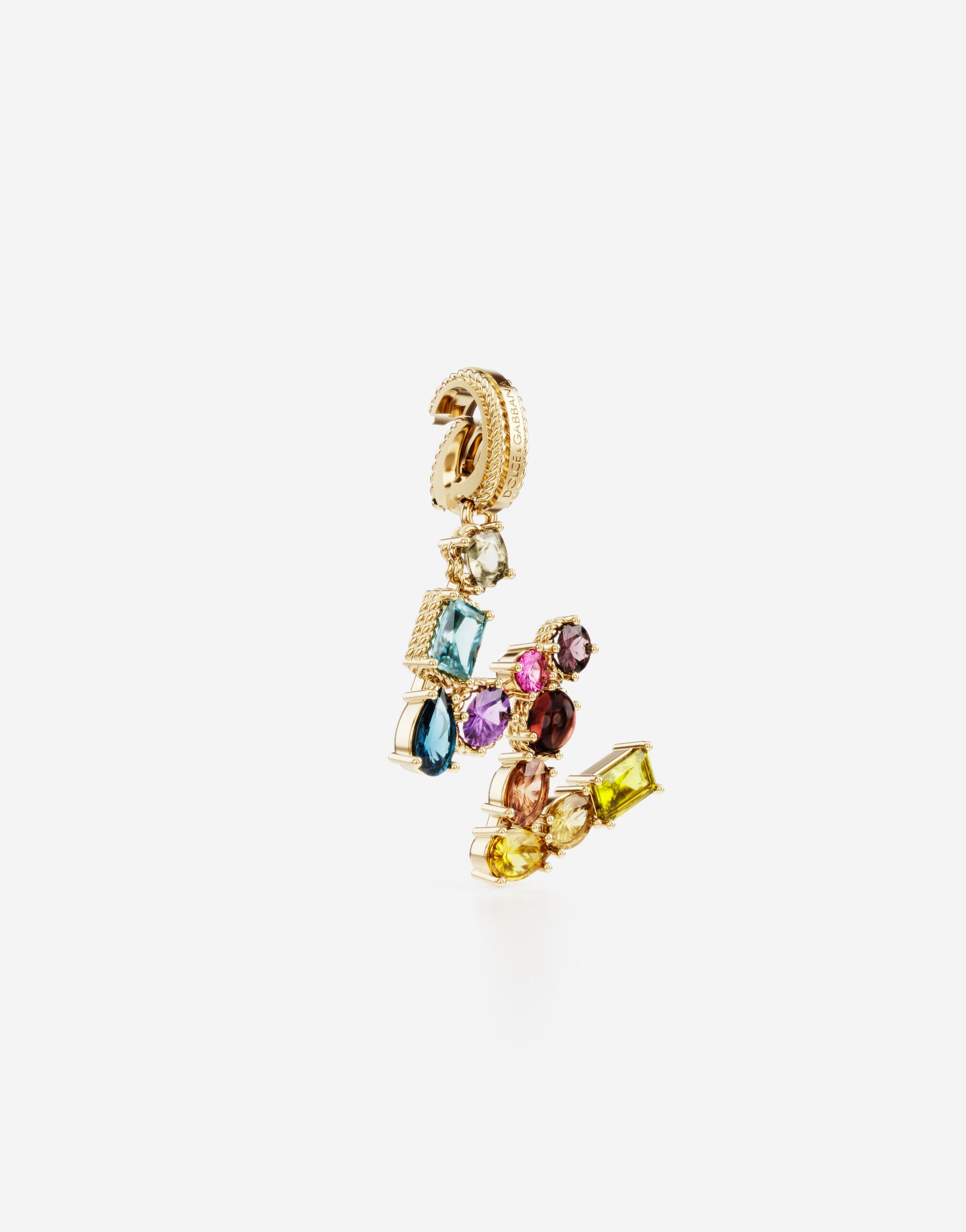 Charm W Lettering 18-carat yellow gold and multicolored gems - 2