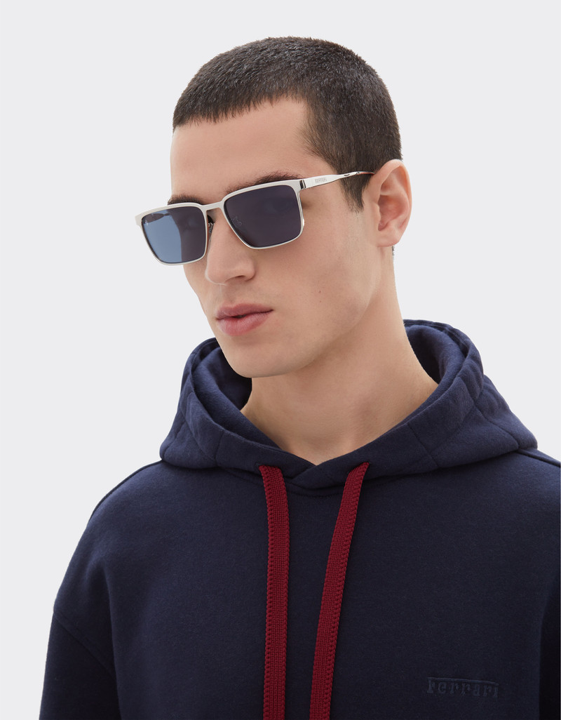 Ferrari Ferrari sunglasses in matte silver metal with blue crystal lenses outlook
