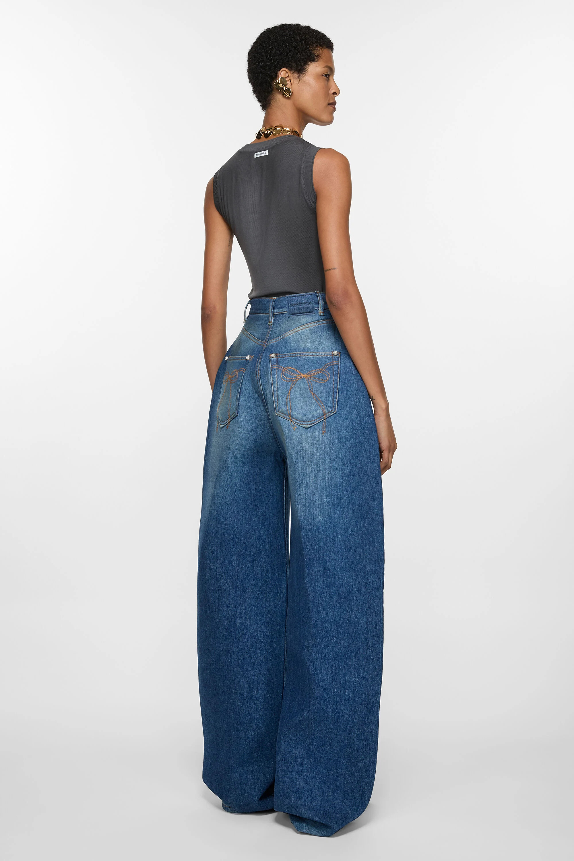 Denim bonded trousers - Mid blue - 3