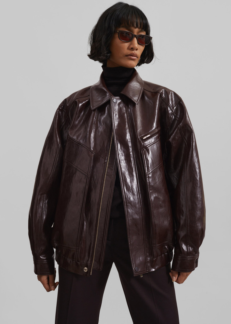 Risner Faux Leather Jacket - Burgundy 5