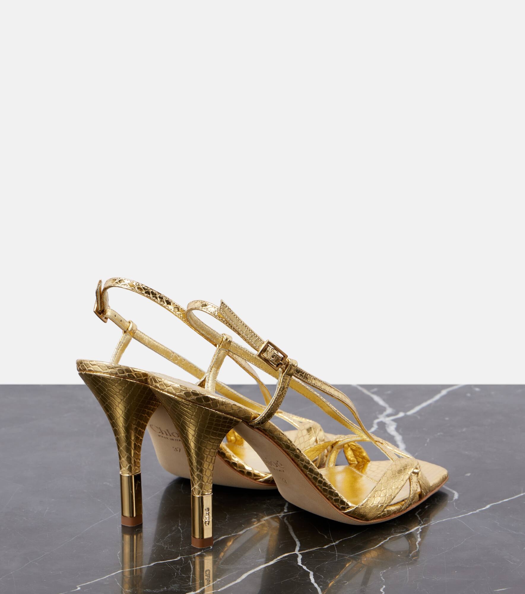 Nour snake-effect metallic leather sandals - 3