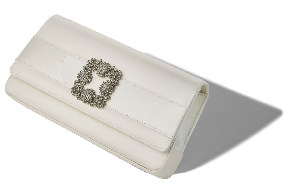 Light Cream Satin Jewel Buckle Clutch - 2