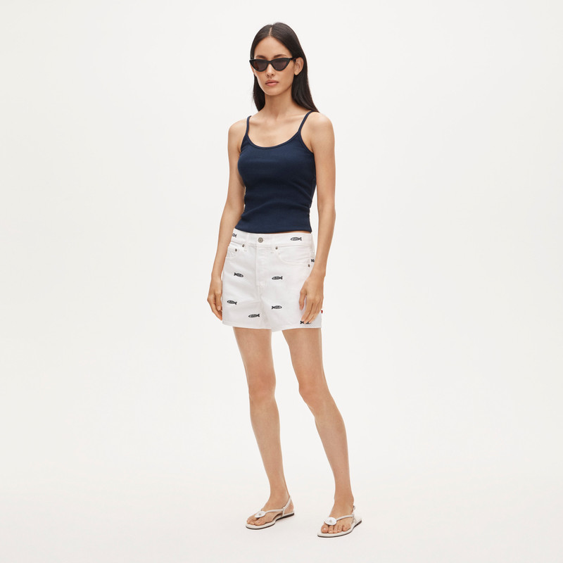 Embroidered mid-rise A-line denim short 3