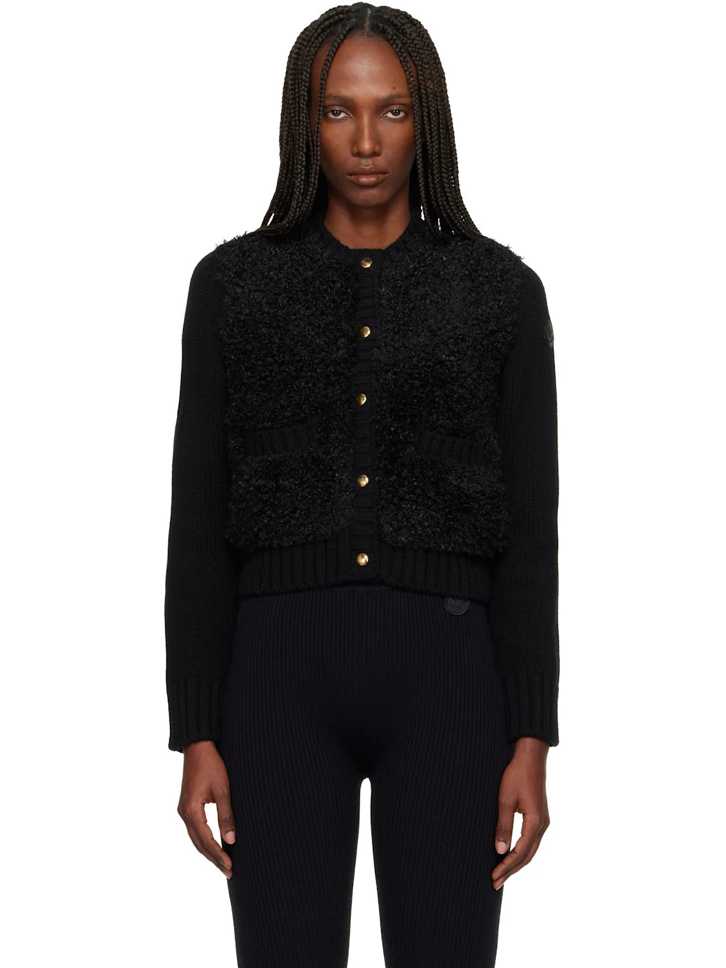 Black Paneled Down Cardigan - 1