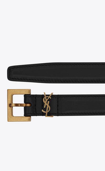 SAINT LAURENT narrow monogram belt with square buckle in lacquered leather outlook