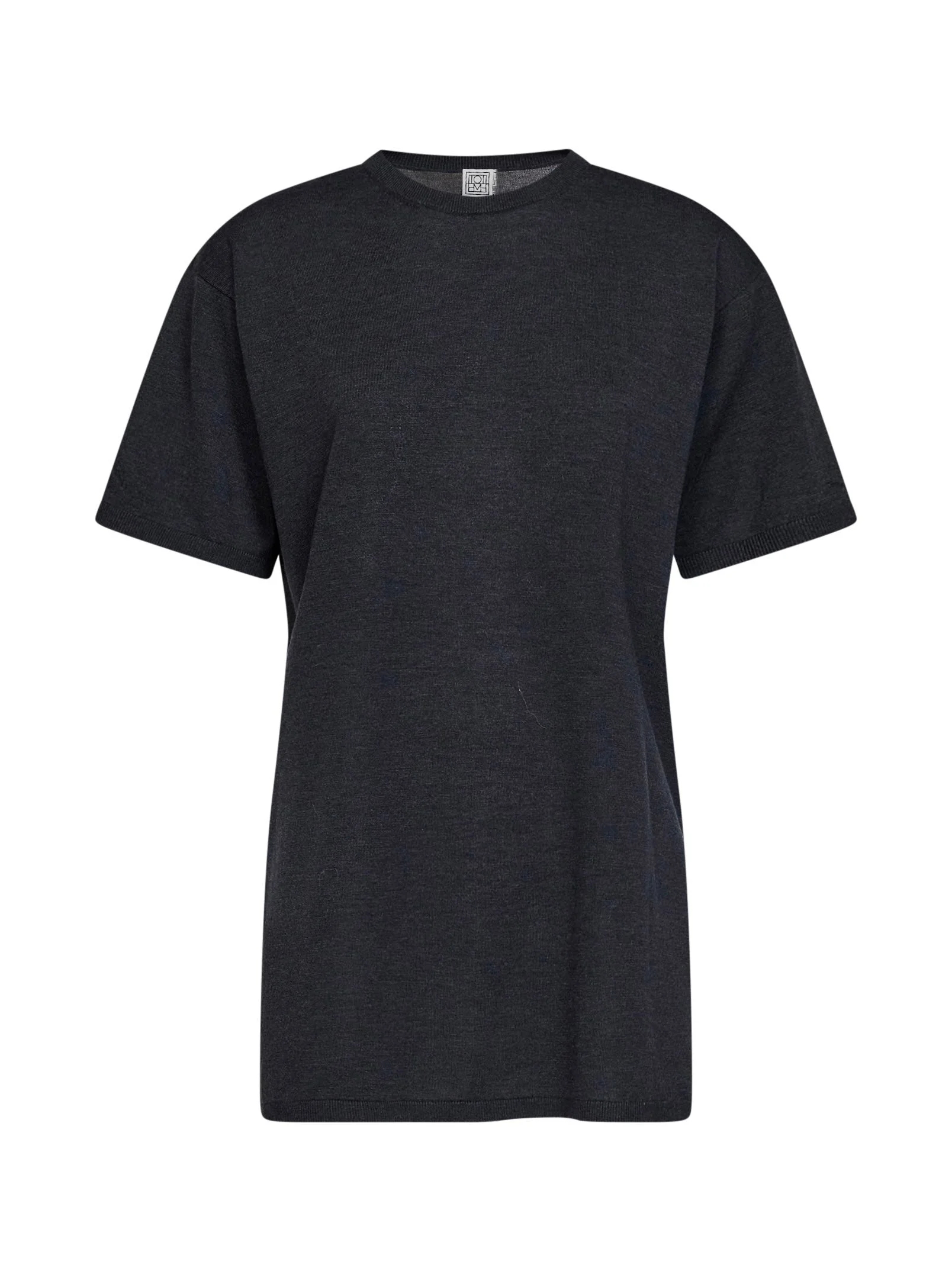 Charcoal mélange oversized Lyocell and cashmere knit T-shirt - 1