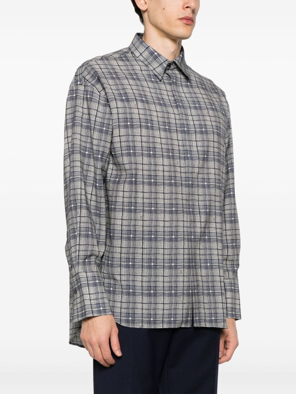 checked-pattern virgin wool shirt - 3